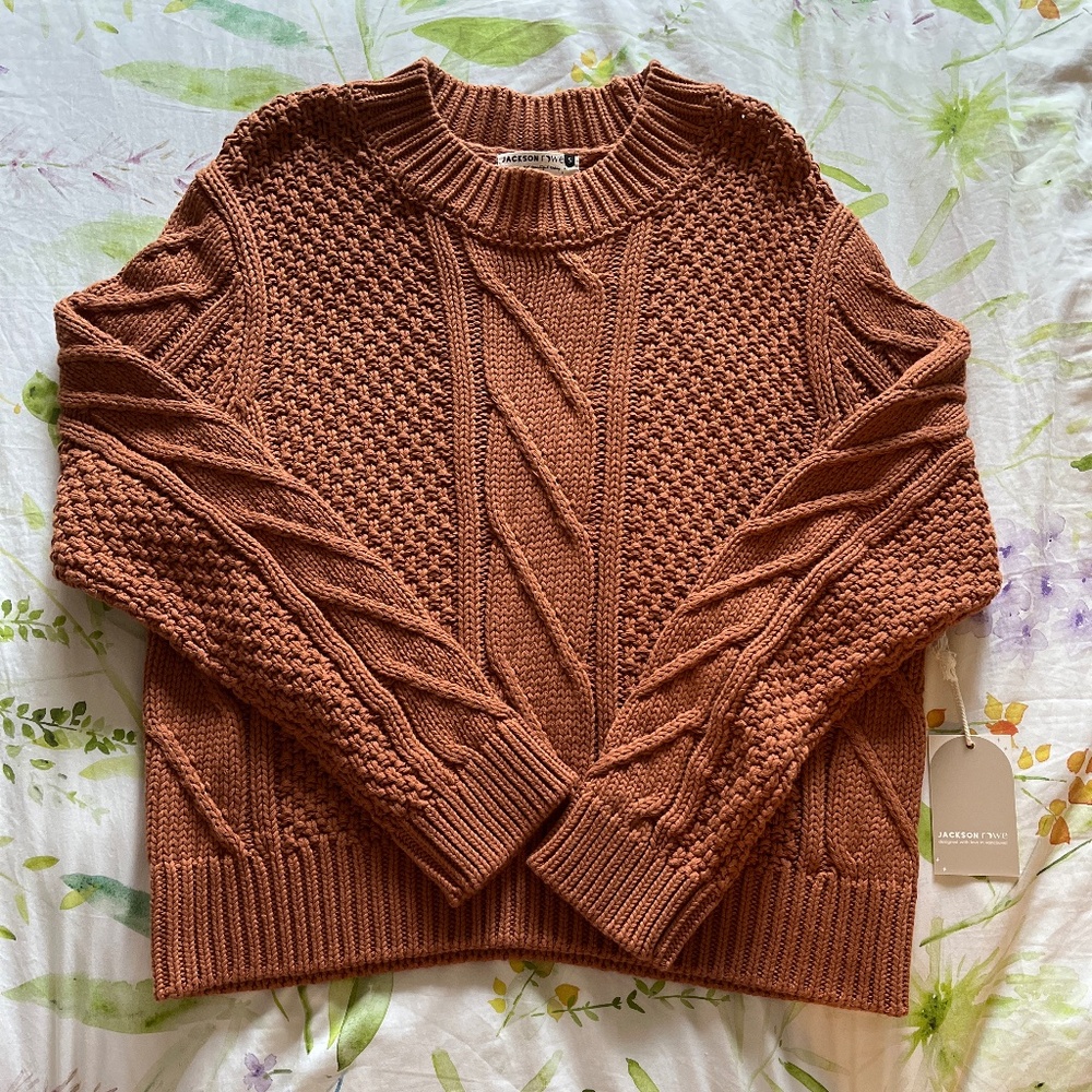 NWT Jackson Rowe 100% Cotton Rust Orange Sweater
